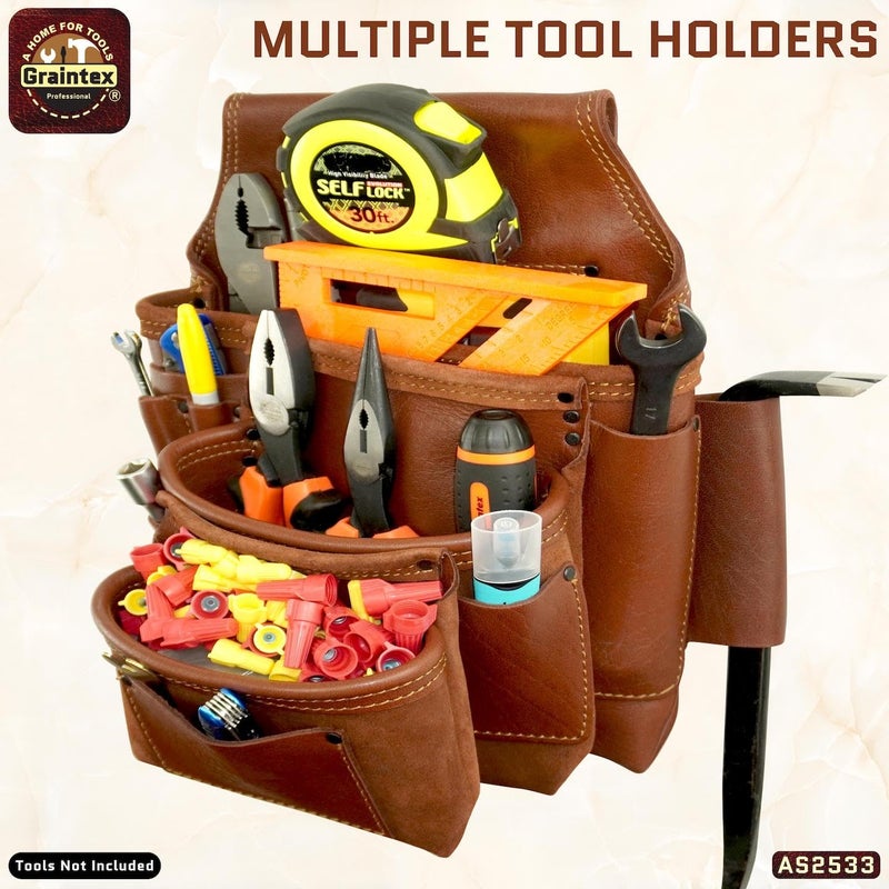 Graintex Ambassador Series 10 Pocket Framers Professional Nail & Tool Pouch Durable and Versatile Genuine Top Grain Leather for Framers, Constructors, Electricians, Plumbers, Handyman - Chestnut Brown - Image 4